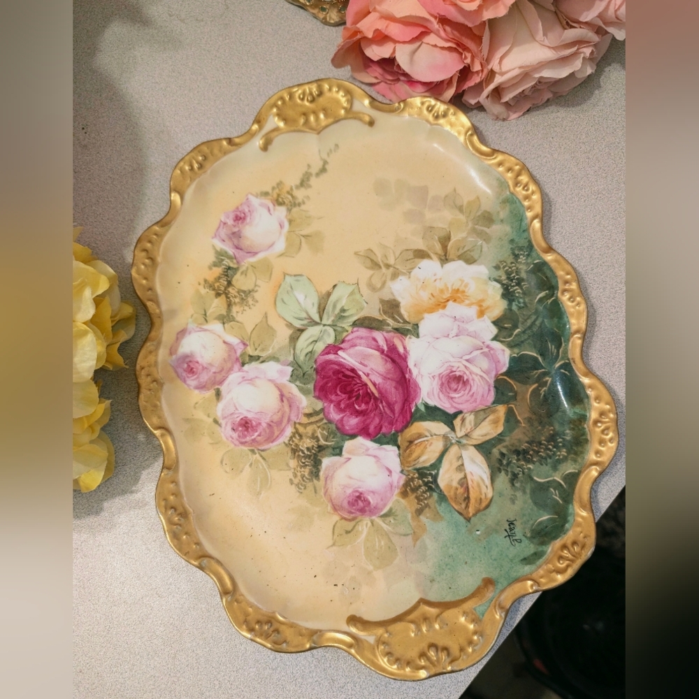 Floral LIMOGES FRANCE Plate with Gold Gilt